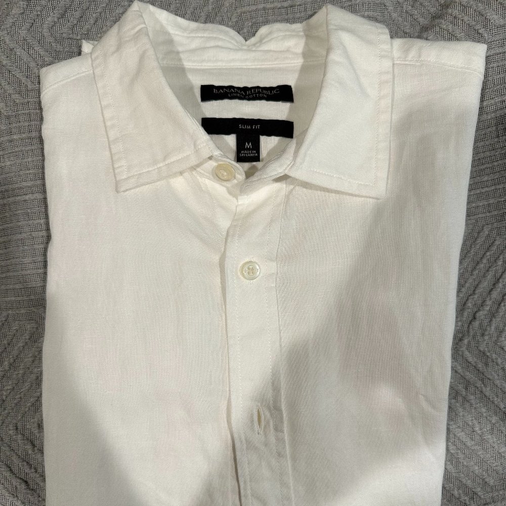 Banana Republic Cotton Linen Button Down Short Sleeve Shirt Medium Slim Fit